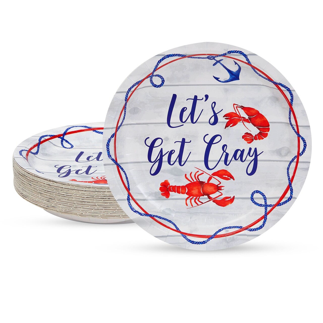 48 Pack Lets Get Cray Seafood Boil Plates for Crawfish Boil Party Supplies (9 x 9 In)